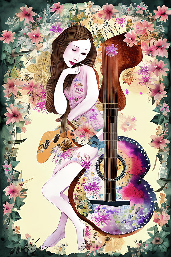 Woman and Her Guitar Digital Art by Bob Pardue