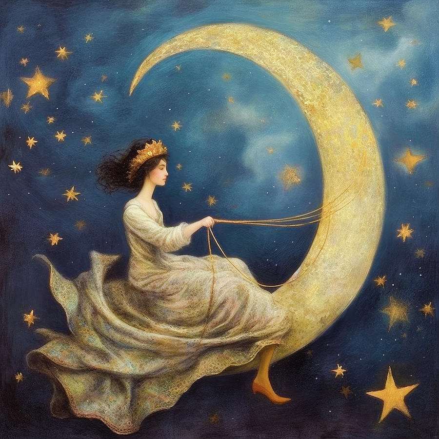 Woman and Moon 01 Night Sky Digital Art by Matthias Hauser