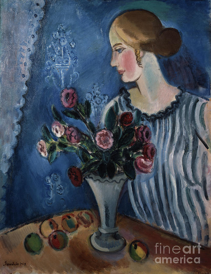 Woman and nature morte, 1918 Painting by O Vaering by Gosta Sandels