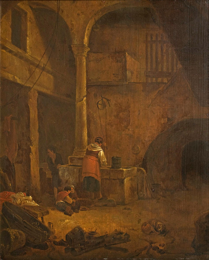 Woman at a Well in an Italian Farmhouse Painting by Thomas Wyck