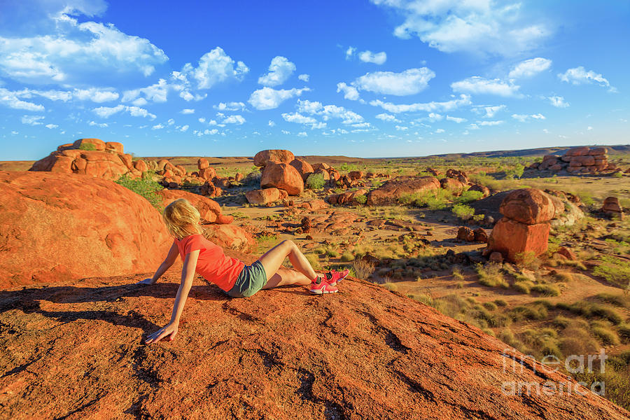 Woman At Devils Marbles Lookout Photograph