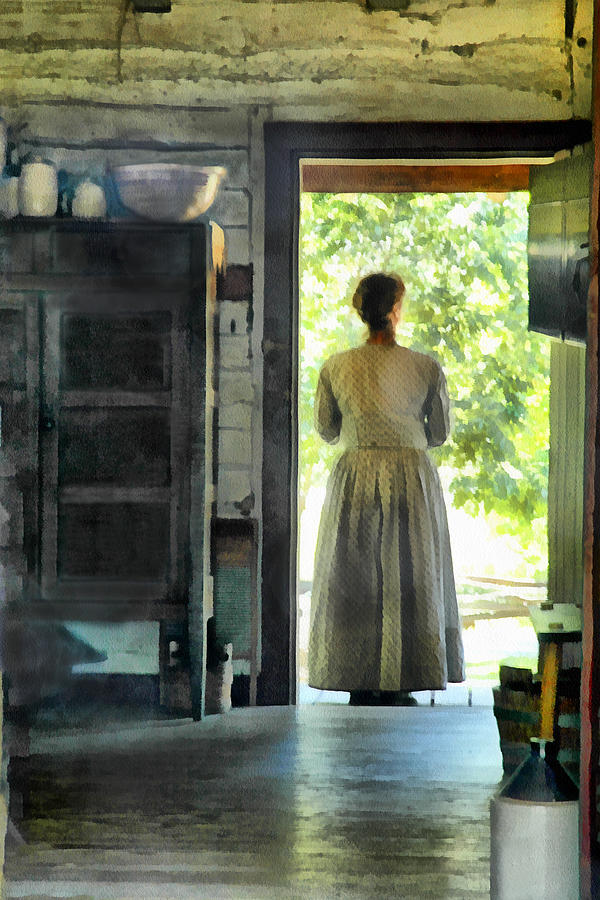 Woman at the Cabin Door Painting by Anthony M Davis