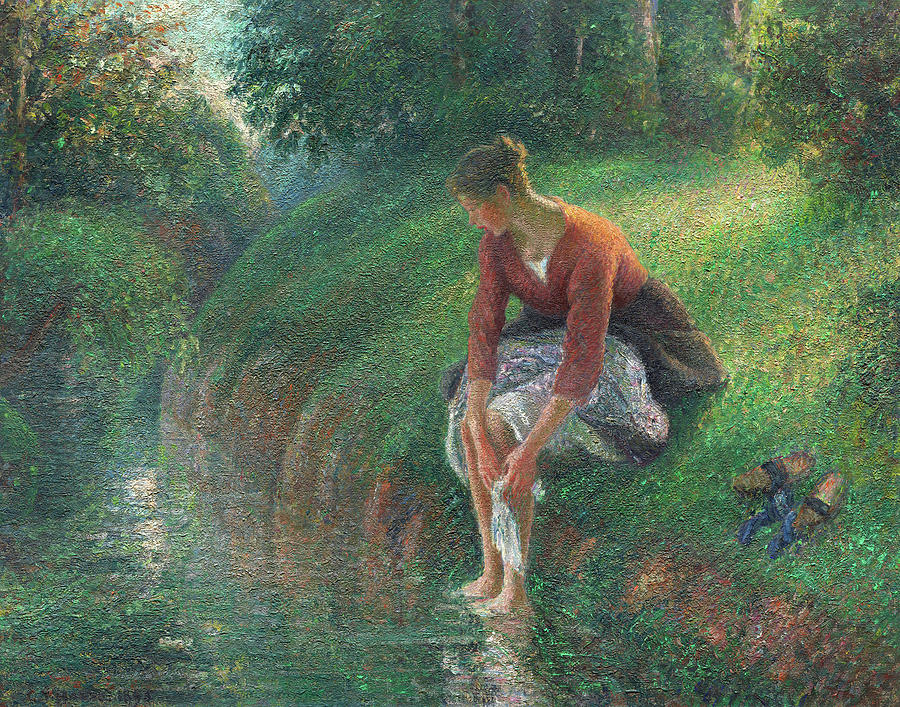 Woman Bathing Her Feet In A Brook 1894 1895 Painting By Camille