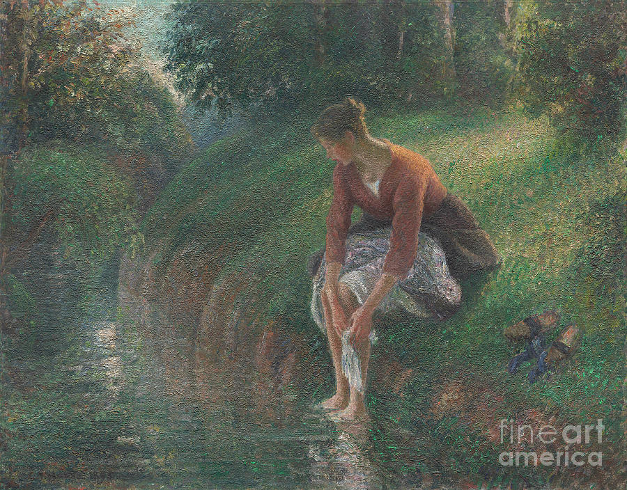 Bathe Painting - Woman Bathing Her Feet in a Brook by Pissarro 1894 by Camille Pissarro