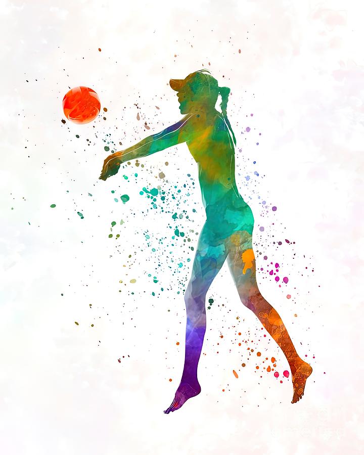 Woman beach volley ball player 02 in watercolor Painting by Joel Lisa ...