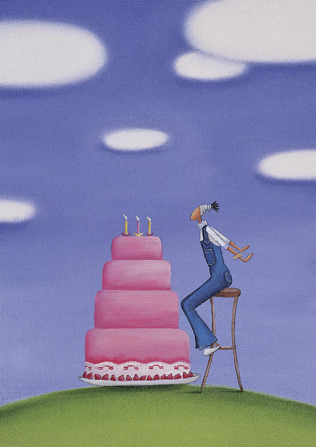 Woman Blowing Out Candles on a Birthday Cake Drawing by Mandy Pritty