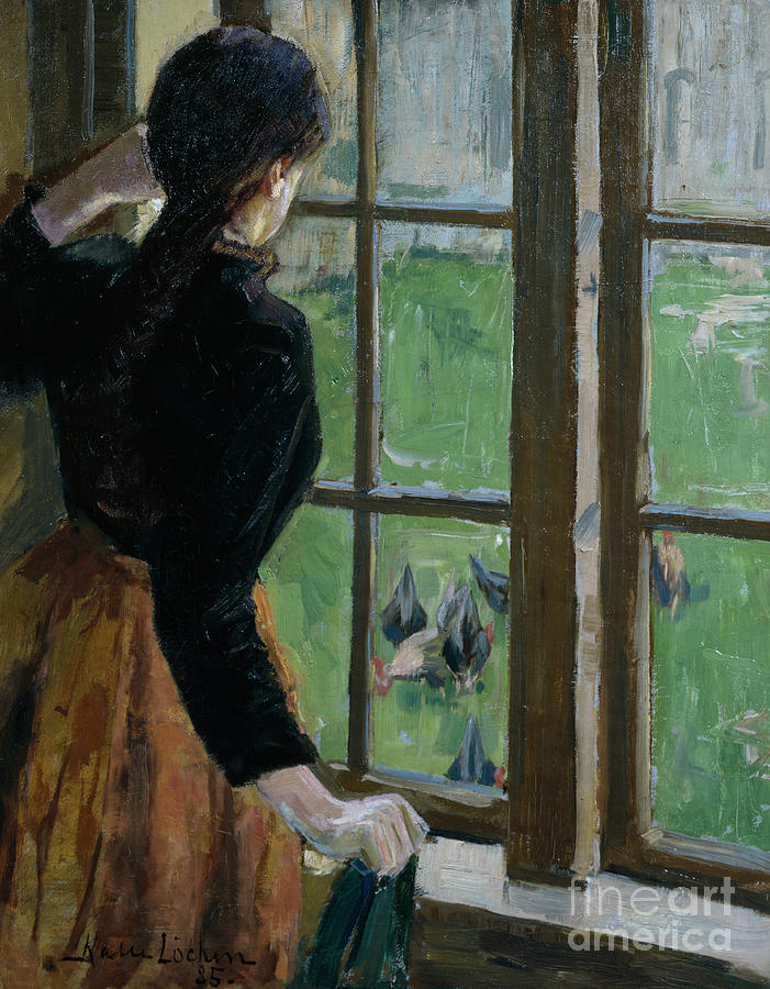 Woman by the window, 1885 Painting by O Vaering by Kalle Lochen