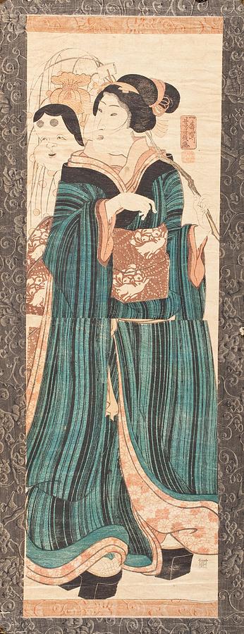 Tea Drawing - Woman Carrying a New Year Decoration s art by Utagawa Yoshikazu Japanese