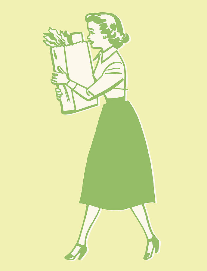 Woman Carrying Bag of Groceries Drawing by CSA-Archive