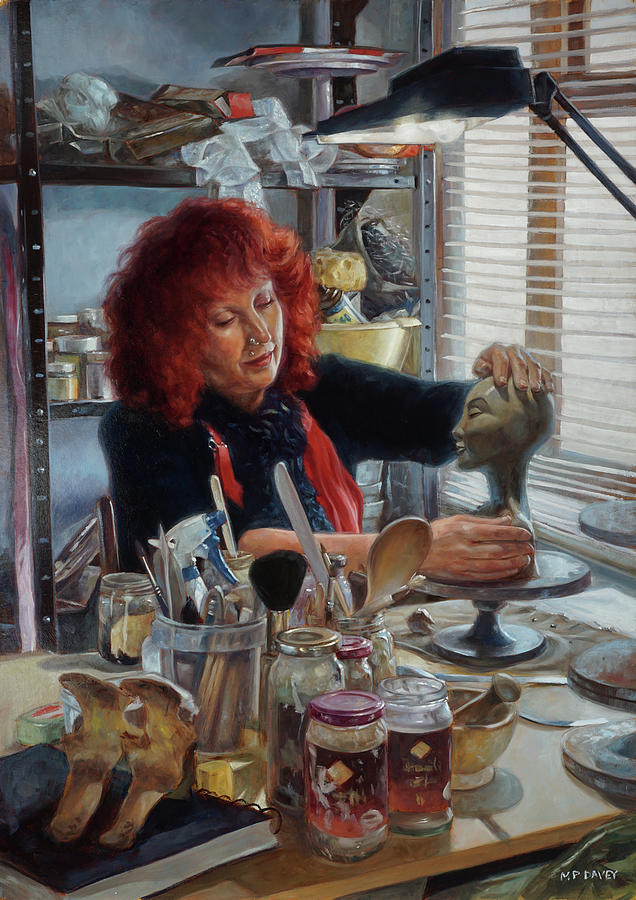 Woman Ceramicist at work in her studio Painting by Martin Davey