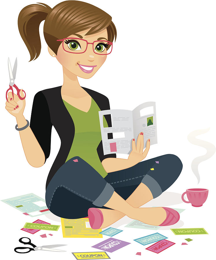 Woman Clipping Coupons Drawing by HeyHeyDesigns