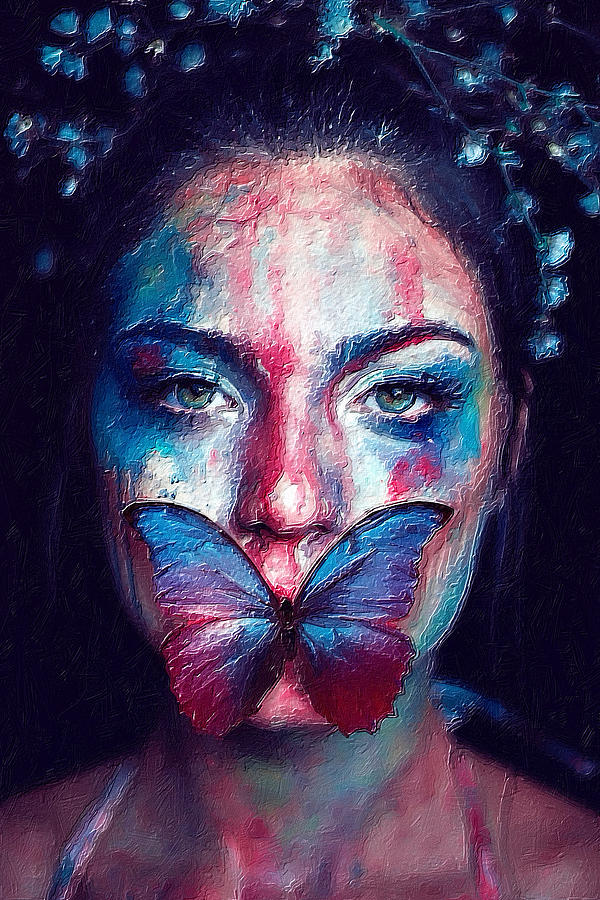 Woman Colorful Butterfly Painting