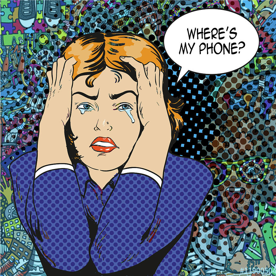 Woman Crying Pop Art Wheres My Phone 2 Painting by Tony Rubino