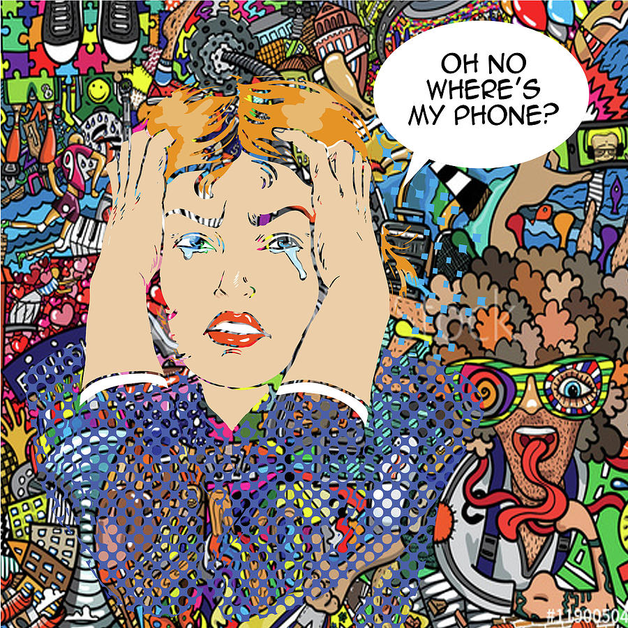 Woman Crying Pop Art Wheres My Phone 3 Painting by Tony Rubino