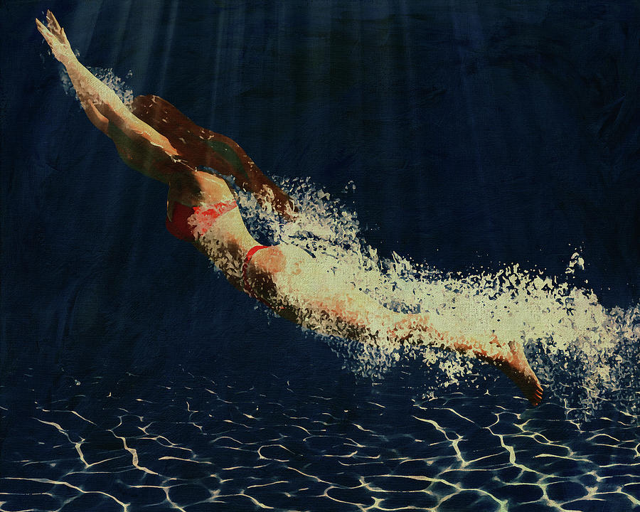 Woman Diving into the swimmingpool Digital Art by Jan Keteleer