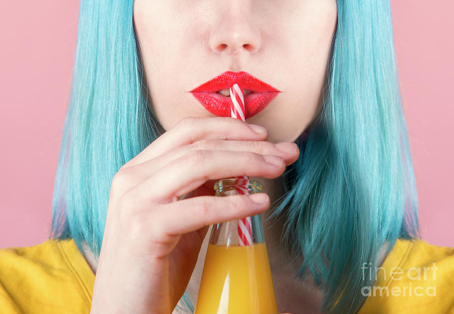 Woman Drinking Orange Juice Photograph