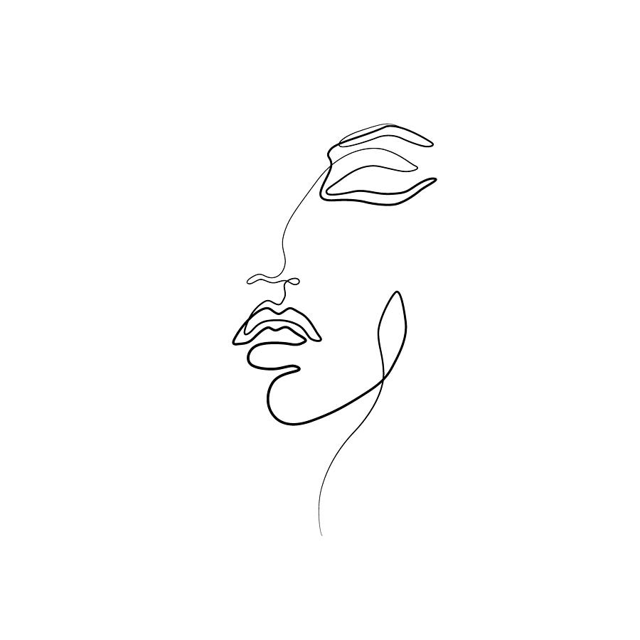 Woman Face Silhouette Line Art Digital Art by Anastasiia Dzhioeva