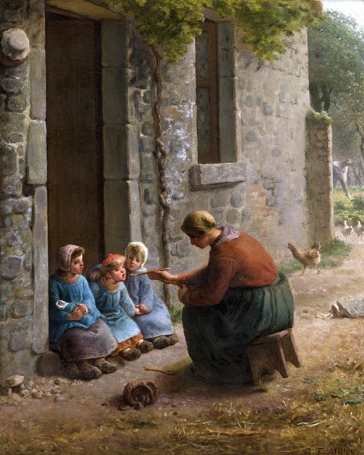 Jean Francois Millet Painting - Woman feeding her Children by Jean-Francois Millet