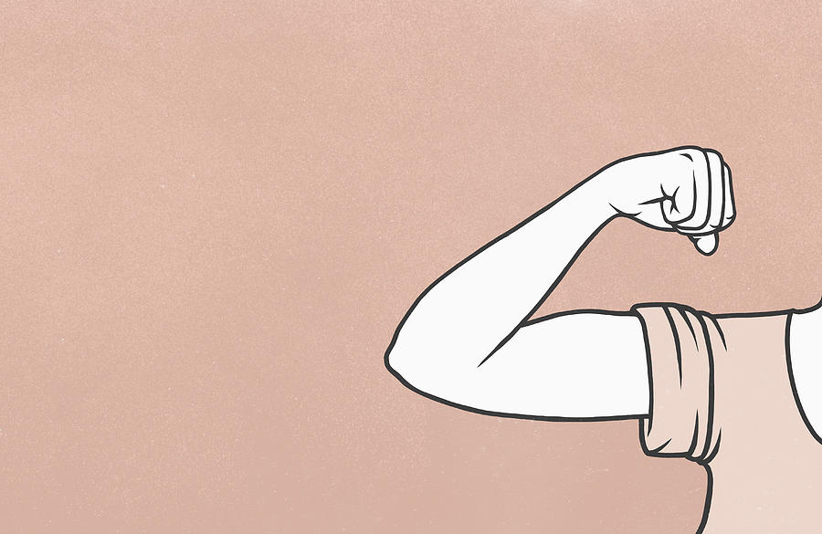 Woman flexing biceps muscle Drawing by Malte Mueller