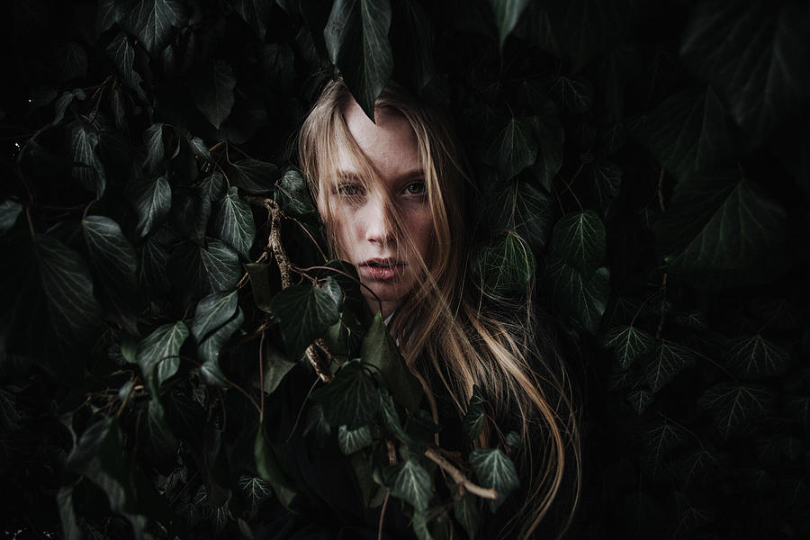Woman hiding in an ivy bush Photograph by Foxline