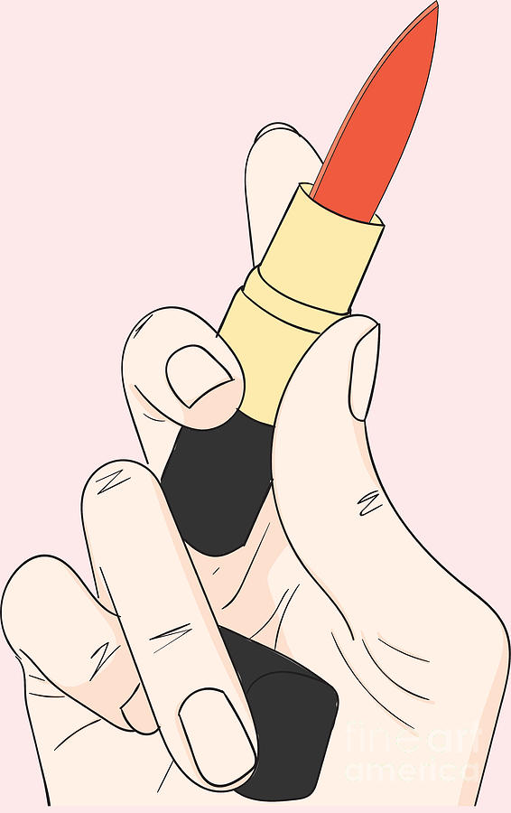 Woman Holding A Lipstick - Line Art Graphic Illustration Artwork Digital Art by Sambel Pedes
