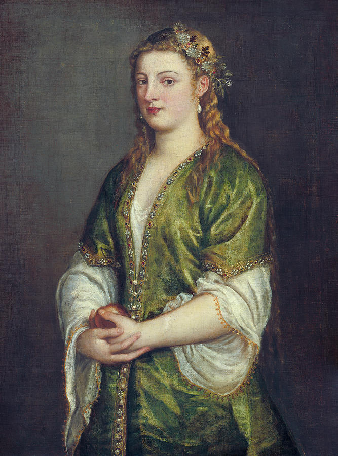 Titian Painting - Woman Holding an Apple by Titian