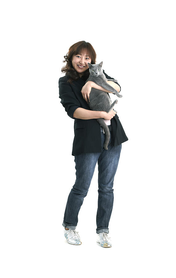 Woman Holding Gray Cat Photograph by Nomurasa