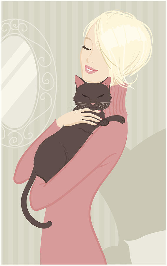 Woman hugging cat Drawing by McMillan Digital Art