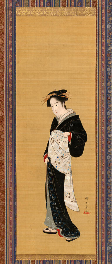 Woman in a Black Kimono Painting by Katsukawa Shunsho