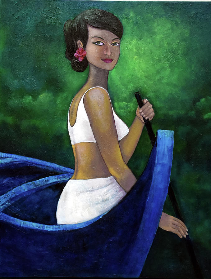 Boat Painting - Woman In A Boat by Manjula Prabhakaran Dubey