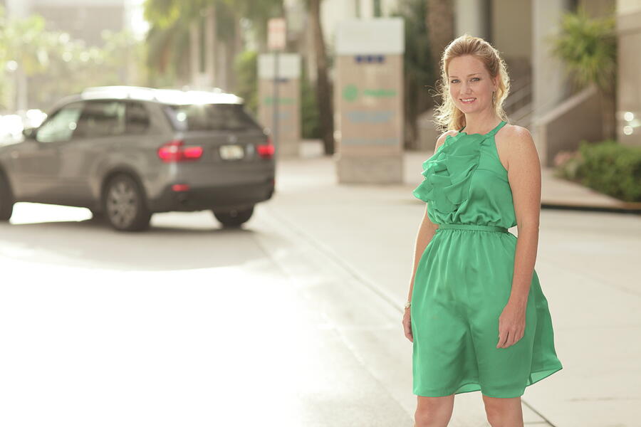 Tree Photograph - Woman in a green dress by Felix Mizioznikov