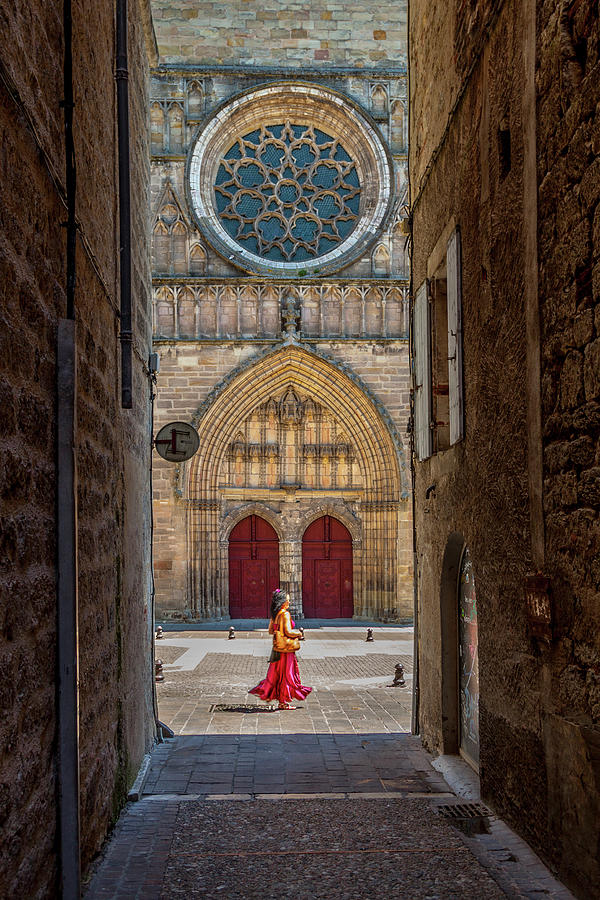 Woman in a Red Dress at the Cathedral Photograph by W Chris Fooshee
