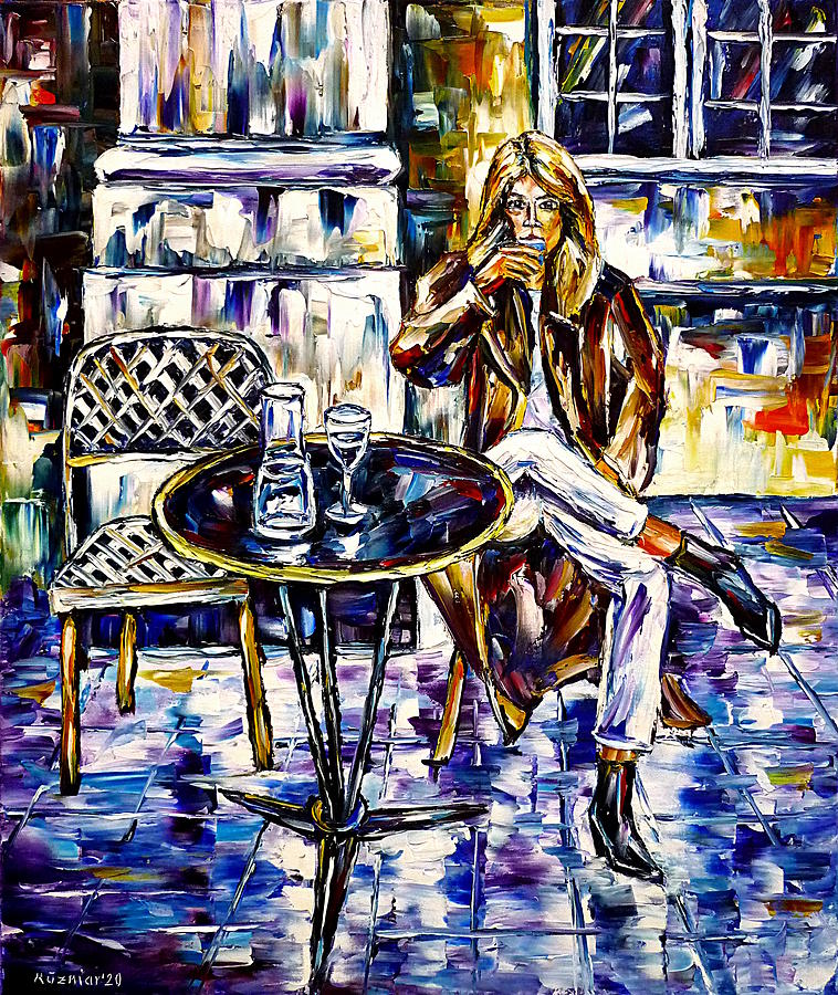 Woman In A Sreet Cafe Painting by Mirek Kuzniar