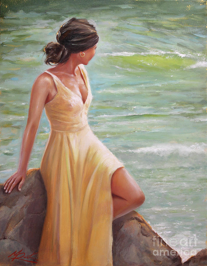 Woman in a Yellow Summer Dress Painting by Michael Rock