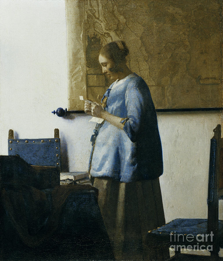 Jan Vermeer Painting - Woman in blue reading a letter  AKG178151 by Jan Vermeer