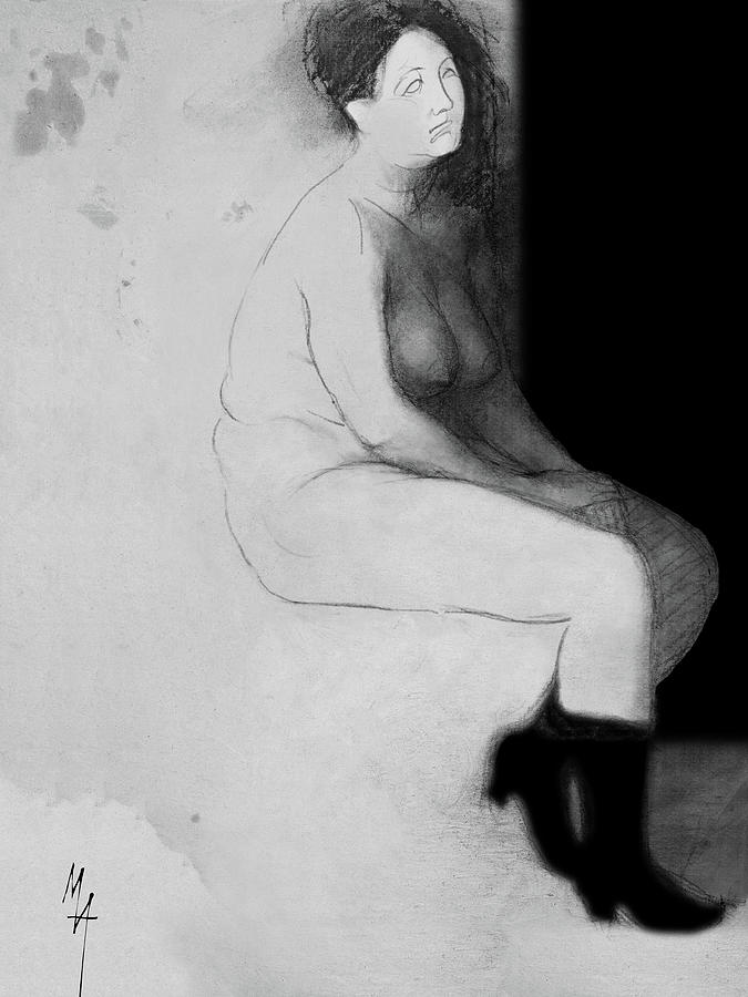 Woman in Boots II Mixed Media by Attila Meszlenyi