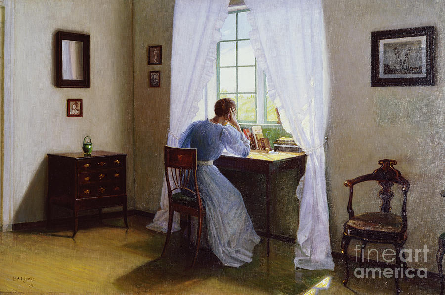 Woman in front of the window, 1899 Painting by O Vaering by Lars Jorde