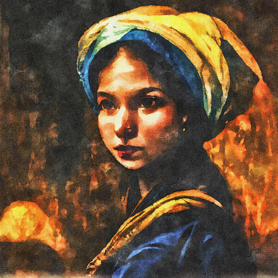 Woman in Oriental Turban 1 Mixed Media by Ann Leech
