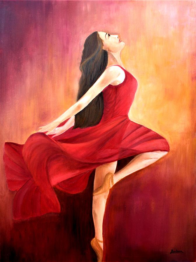 Ballerina in Red  Painting by Archana Gautam