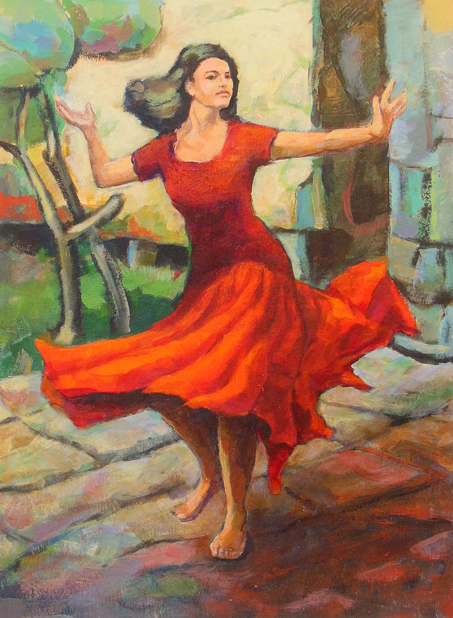 Woman In Red Dress Painting by Johannes Strieder