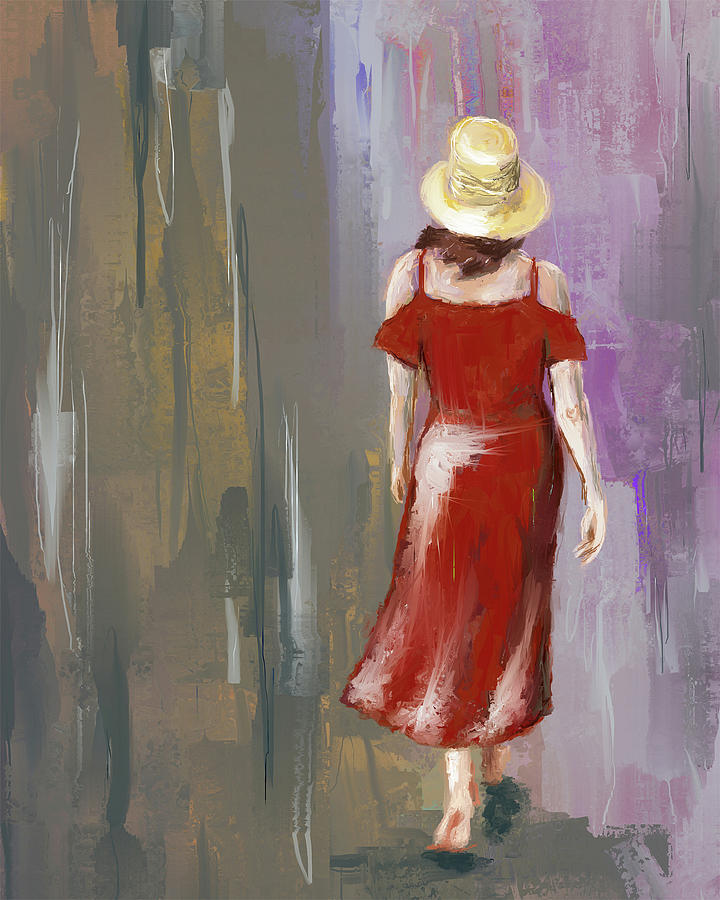 Woman In Red Dress Mixed Media