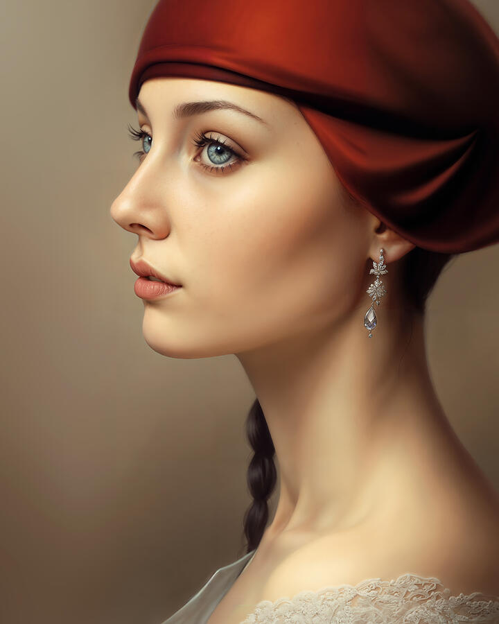 Woman in Red Headscarf Digital Art by Mark Greenberg