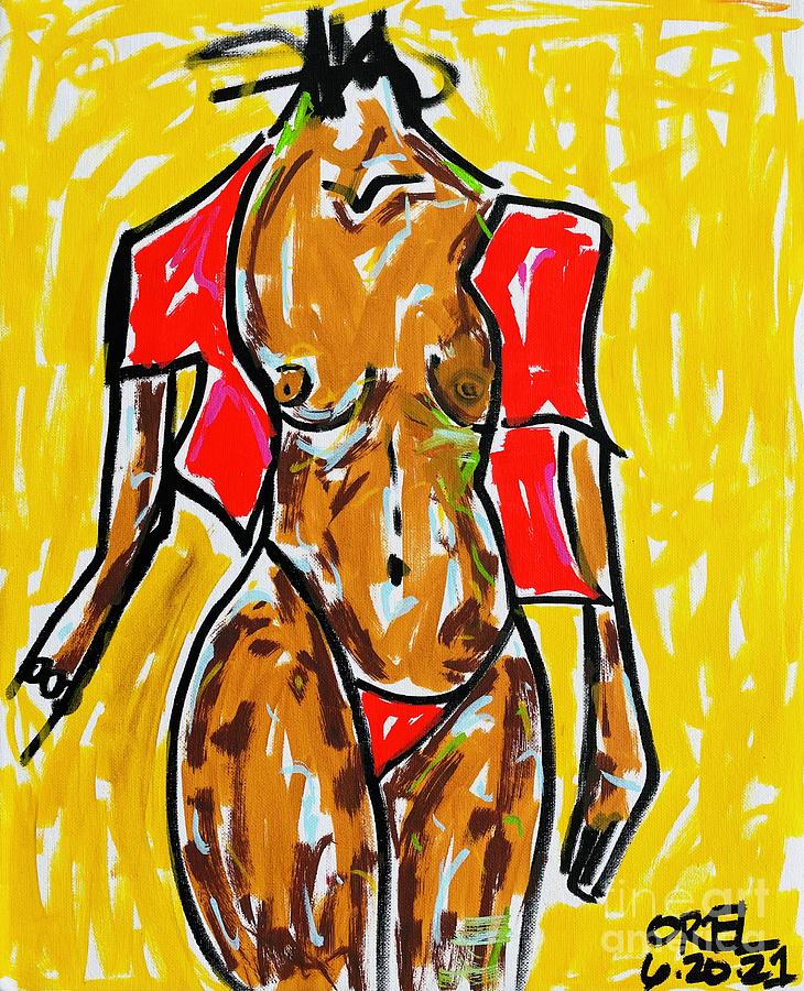 Woman in Red  Mixed Media by Oriel Ceballos