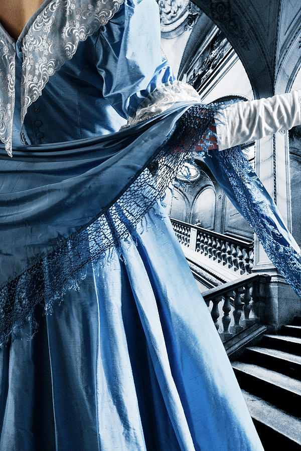 Woman in Regency dress by staircase  Photograph by Maggie Mccall