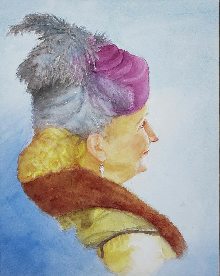 Woman in the Feathered Magenta Hat Painting by George Harth