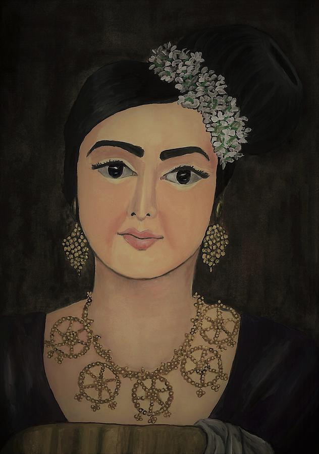 Woman in traditional attire-portrait Painting by Tara Krishna