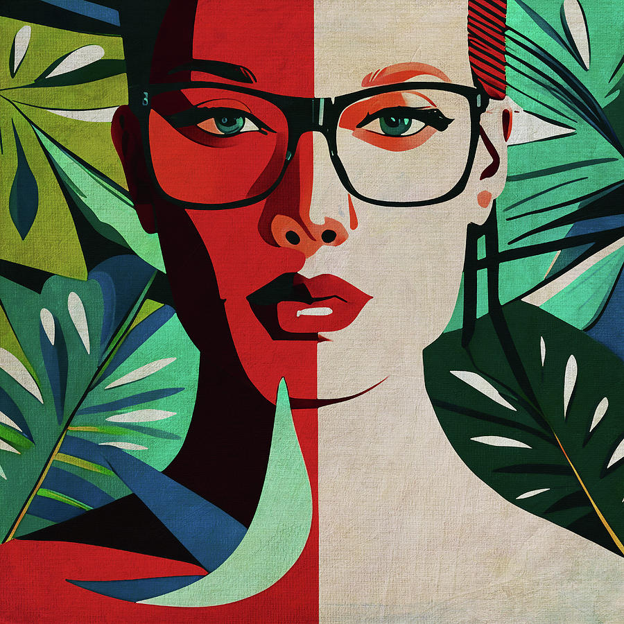 Woman in two colors with glasses Digital Art by Jan Keteleer