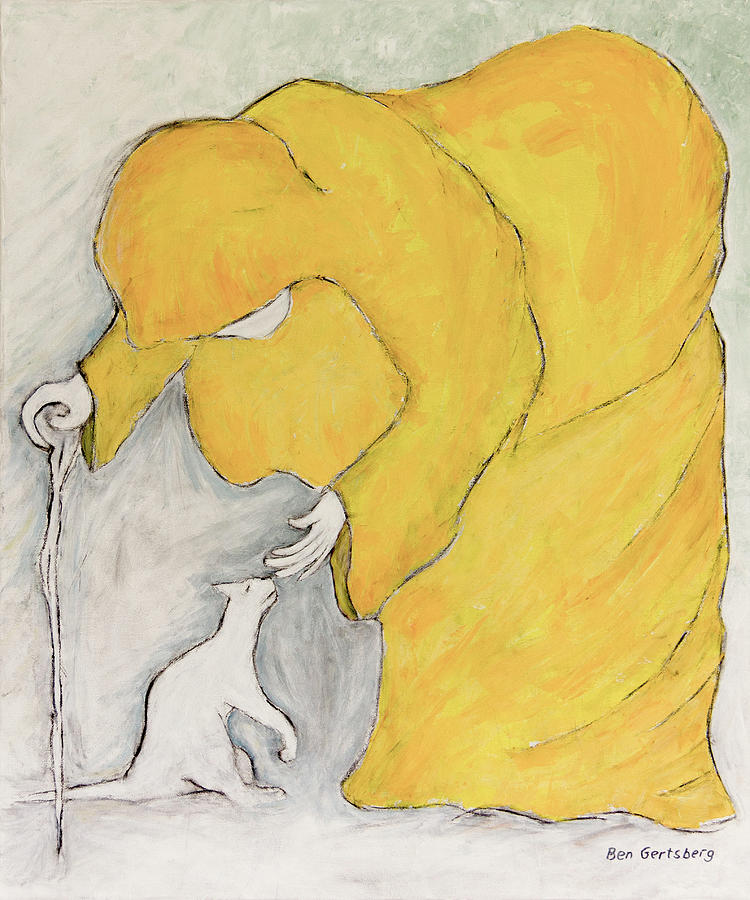 Woman In Yellow And A Cat Painting