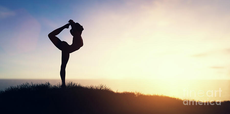 Woman in yoga pose, zen meditation at sunset. Photograph by Michal Bednarek
