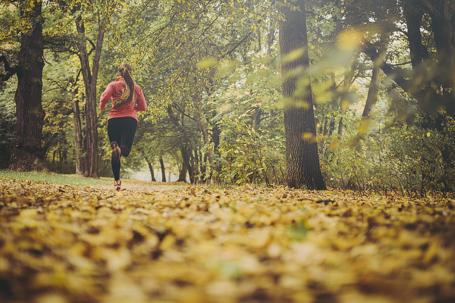 Woman jogging in park. Photograph by Guido Mieth